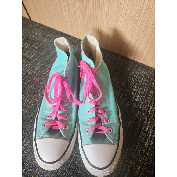 Converse All Star Chuck Taylors Seafoam Green Hi Tops w/ Pink Laces M 11 W 13 - Picture 7 of 12